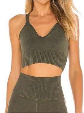 Free People Olive Ribbed V-Neck Crop Bralette